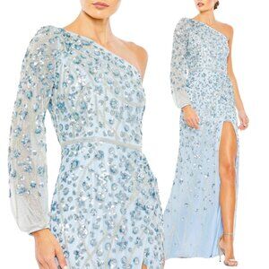Mac Duggal 5659 Womens Size 2‎ Light Blue Embellished One Sleeve Gown Maxi Dress